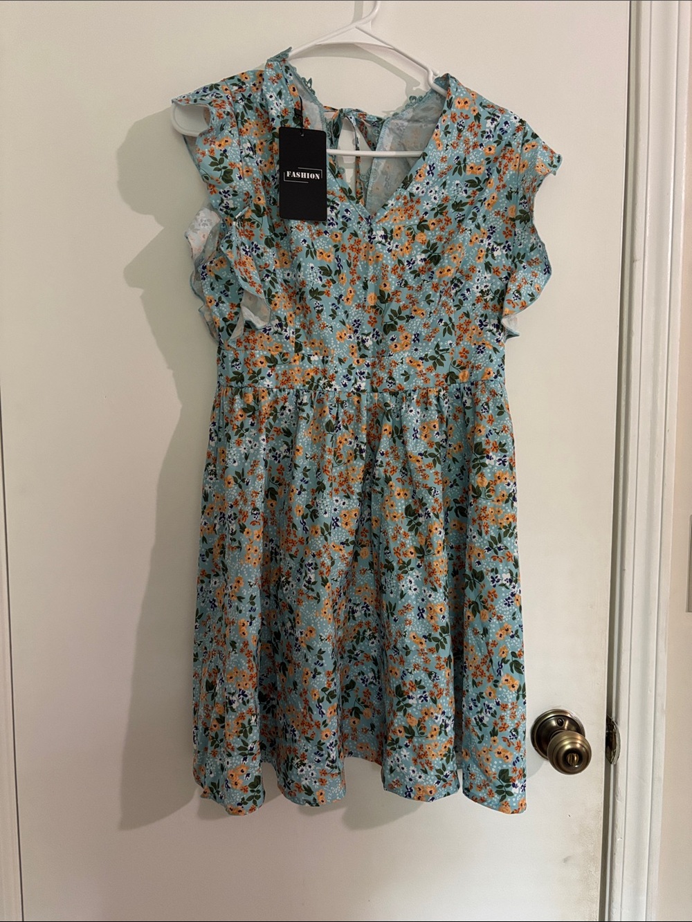 Kohl's Aqua Floral Ruffle-Sleeve Casual Dress